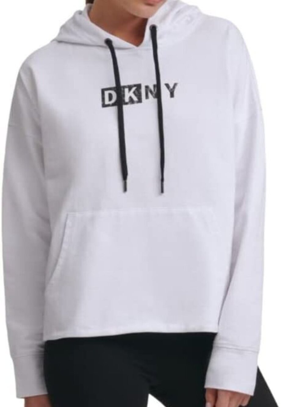 DKNY Womens Activewear Sport Logo Hooded Cotton Sweatshirt